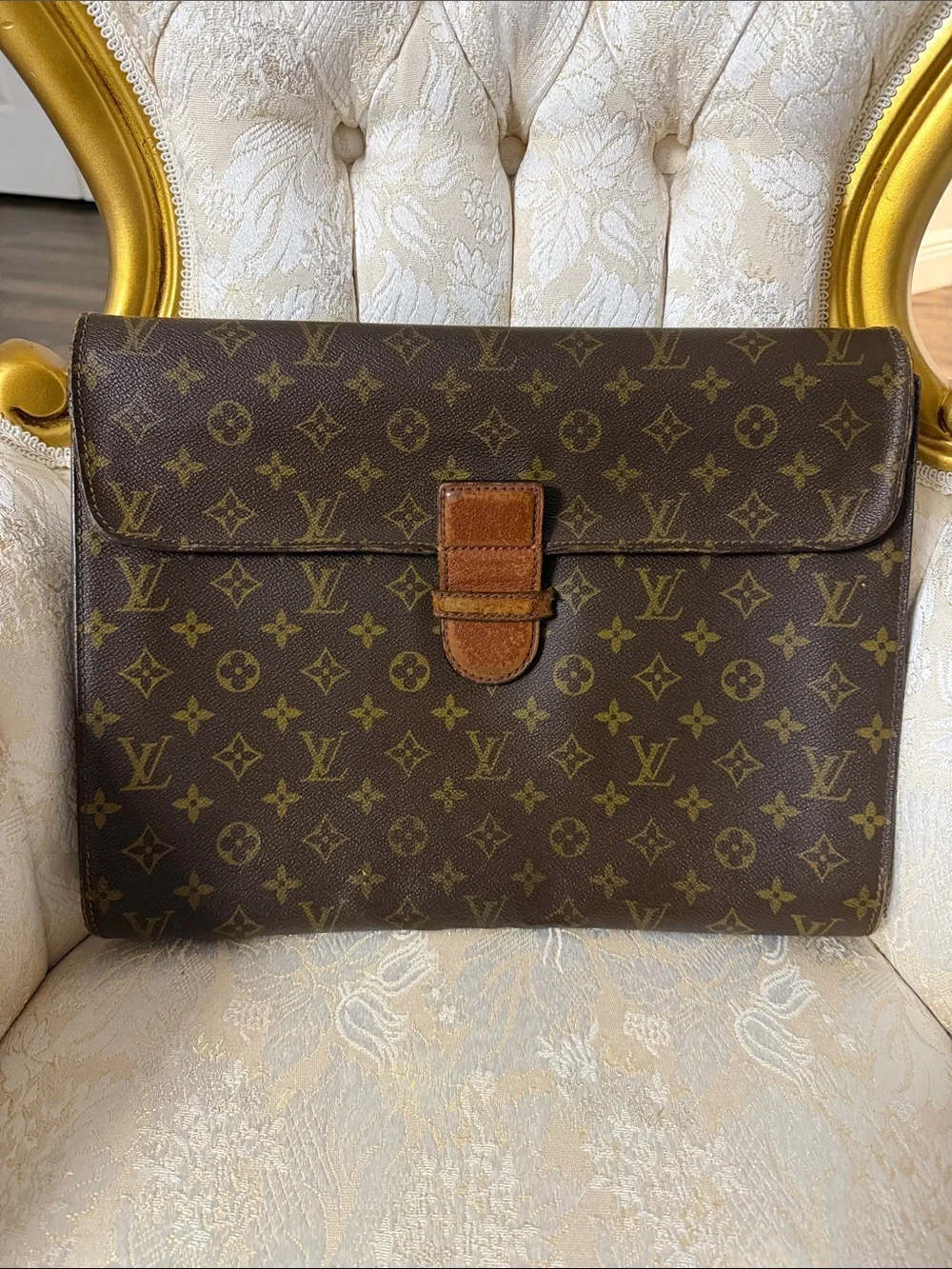 Vintage Louis Vuitton Brown Monogram Canvas Leather-Trim Briefcase Clutch